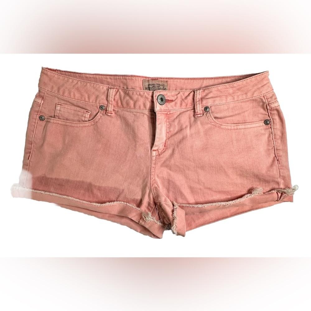 Aeropostale Jean Shorts Faded Pink‎ Distressed Frayed Hem Low Rise Size 9/10